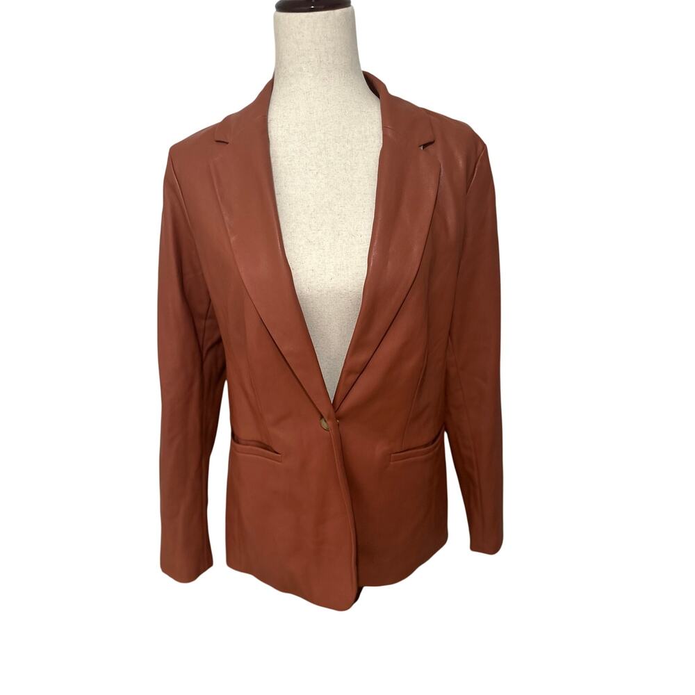 Loft NWT Brown Faux Leather Button Front Blazer Size Small Tawny